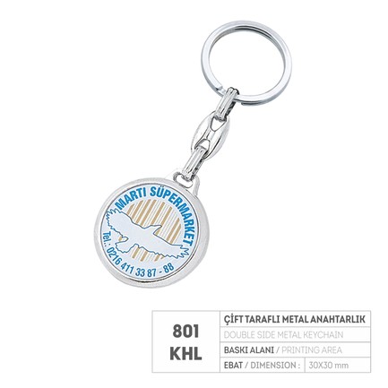 PR 801-KHL Çift Taraflı Krom Kaplama Metal Anahtarlık 