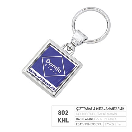 PR 802-KHL Çift Taraflı Krom Kaplama Metal Anahtarlık