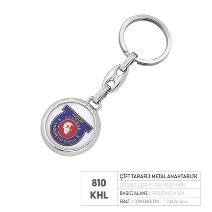 PR 810-KHL Çift Taraflı Krom Kaplama Metal Anahtarlık