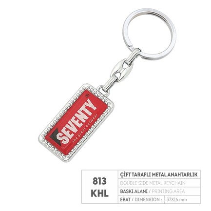 PR 813-KHL Çift Taraflı Krom Kaplama Metal Anahtarlık