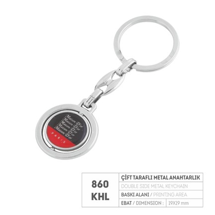 PR 860-KHL Çift Taraflı Krom Kaplama Metal Anahtarlık 
